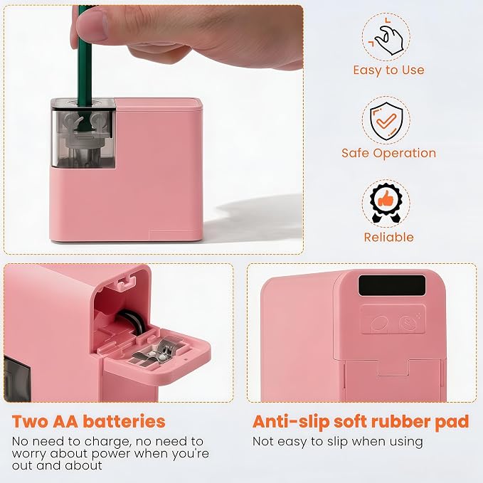 Electric Pencil Sharpener with Battery, Battery Powered,for Colored Pencils Handheld Pencil Sharpener,Portable Sharpener, Two Replacement Blades for in for 6-8mm Pencils for Office/Home/School (Pink)