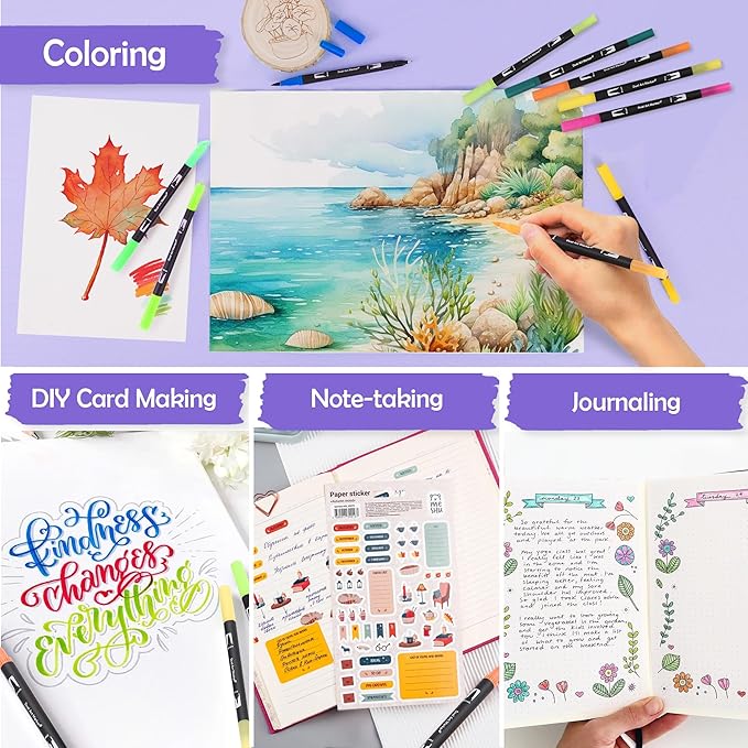 nauets 168 Colors Brush & Fine Dual Tip Watercolor Markers Set Coloring Books No Bleeding Paint Pens For Drawing Note taking Planner Calligraphy Journaling Card Making Art Supplies