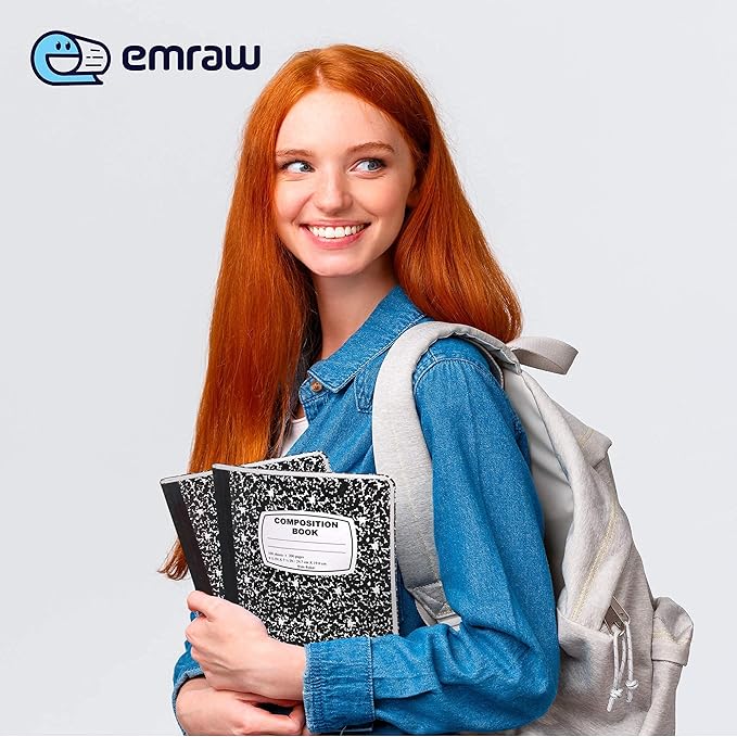 Emraw Black & White Marble Style Cover Composition Book with 100 Sheets of Wide Ruled White Paper (8 Pack)