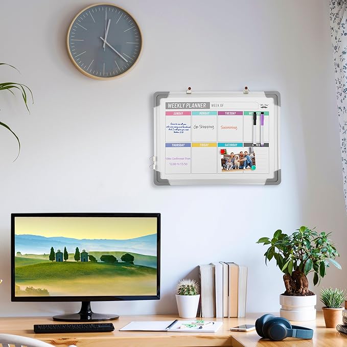 Mr. Pen- Magnetic Weekly Erase Board, 12" x 16", Double-Sided with Markers, 10 Magnets and Eraser