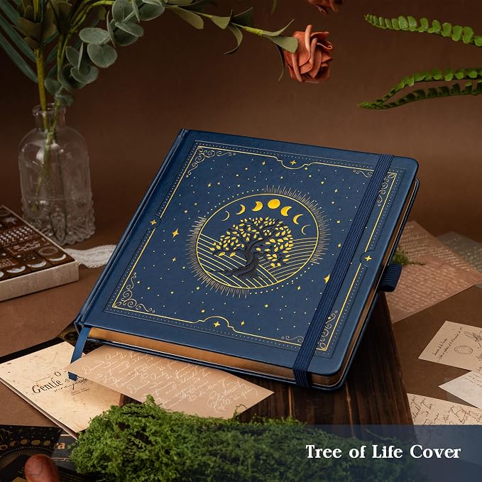 TIEFOSSI Tree of Life Journal, Square Dotted Journal for Women Men, Dot Aesthetic Notebook with 160 Numbered Pages, Hardcover Vegan Leather Journals with Bookmark, 160 GSM Thick Paper, 8 x 8 IN