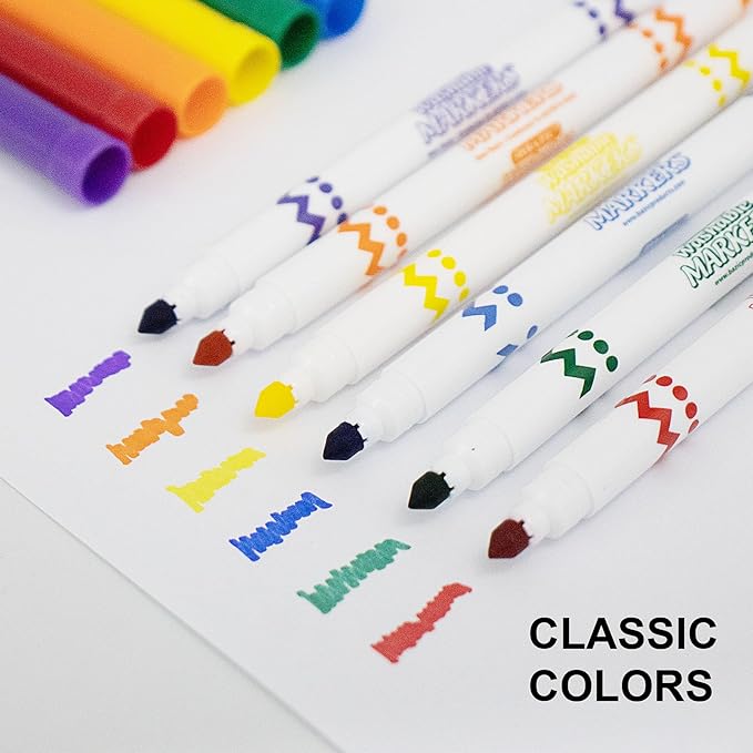 BAZIC Products Washable Markers Super Tip 20 Color, Fine Line Coloring Marker Non Toxic, for Art School Supplies, Drawing Gift (20/Pack), 72-Packs