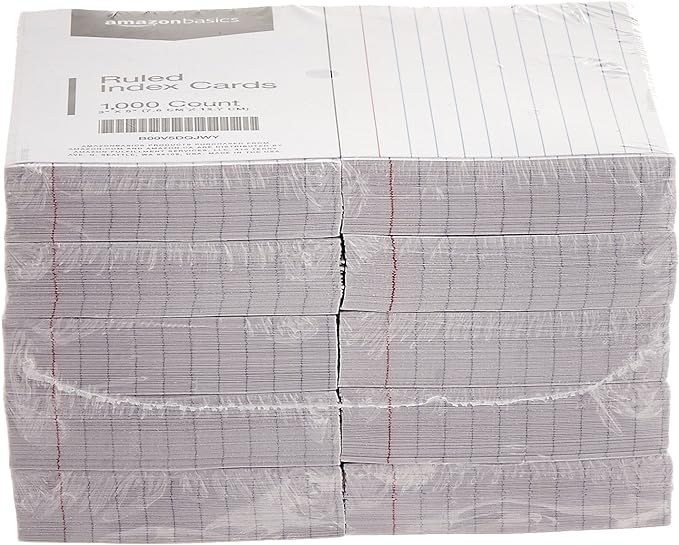 Amazon Basics Ruled Lined Index Cards for Study, Notes and Recipes, White, 3" x 5", 1,000 Count (10 Pack of 100)