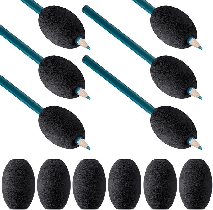 Outus 12 Pieces Pen Grip Kids Adult Egg Pencil Pen Grip Handwriting Pen Grips Foam Pen Grips Pen Writing Aid Holder Soft Cushioned for Drawing Student Right or Left Handed Use(Black)