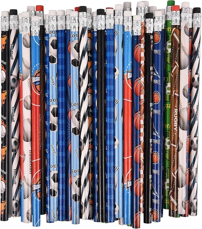 72PCS Corlorful Wooden Football Pattern Cased Pencils for Kids Bulk with Erasers, Fun Cute for School,Drawing,Gift (pattern, 72)