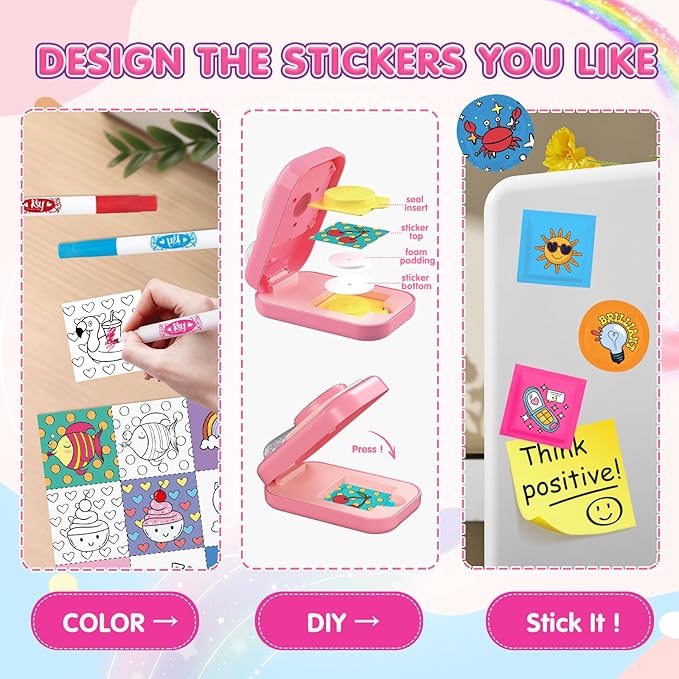Puffy Sticker Maker for Kids — Make Your Own 3D Stickers, 90-Piece DIY Craft Kit with Unicorn Machine, Arts and Crafts for Girls Boys Ages 6-10, Screen-Free Birthday Gift