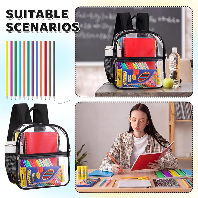 150 Pcs/ 6 Sets Back to School Supplies Bulk Clear Backpack with School Supplies Kit Backpack Composition Books Notebook Pencil Folders Scissor Sticky Notes Pad Glue for Classroom Office Budget Supply