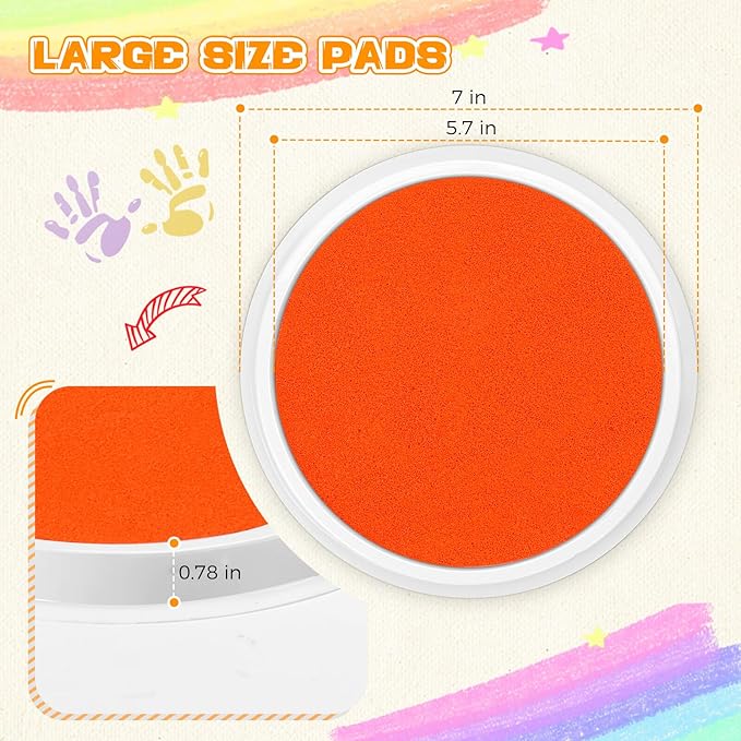 7 Inch Ink Pad Pads for Kids Washable, Large Stamp Pad with 8 Vibrant Colors, Non-Toxic Finger Paint & Stamp Pads Set for Arts and Crafts, Perfect for Children's DIY Projects, Home School Use