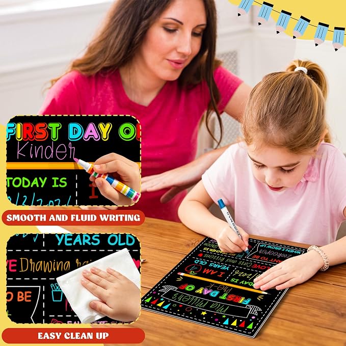2PCS First Day of School Sign, Double-Sided 1st Last Day Chalkboard | 10 × 12 Inches, Reusable Pre-K Board, Easy to Clean Back to School Sign Board for Kids