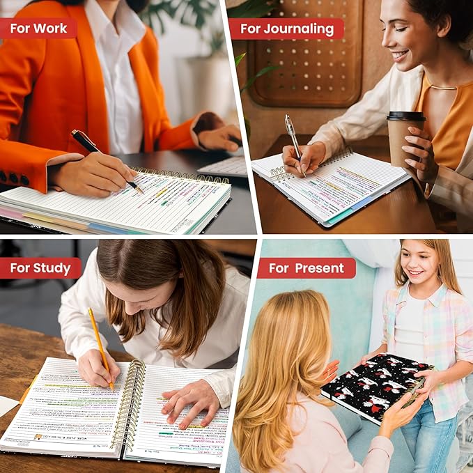 Large Spiral Lined Notebooks for Work with Removable Dividers & Tabs, 8.5"x11" Pretty Hardcover 5 Subject Notebook Journal for Women, College Ruled, for Study & Office, 280 Pages, Skate Pup