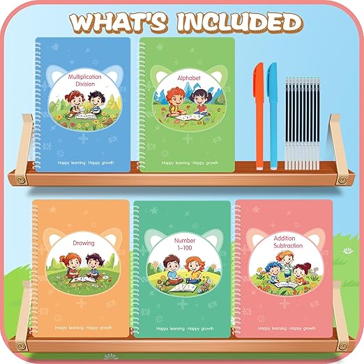 Magic Practice Copybook, Reusable Writing Practice Book, for Preschool Kids Age 3-8 Calligraphy 9.44in×6.29in(5 Books with Pens)