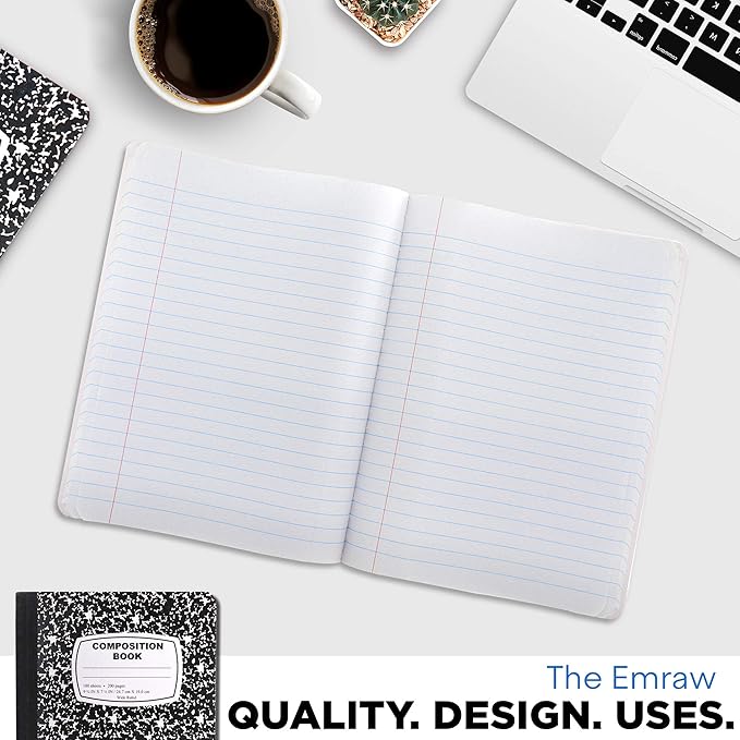 Emraw Marble Composition Notebook Wide Ruled Black and White Composition Books 100 Sheets (4 Pack) - By Enday