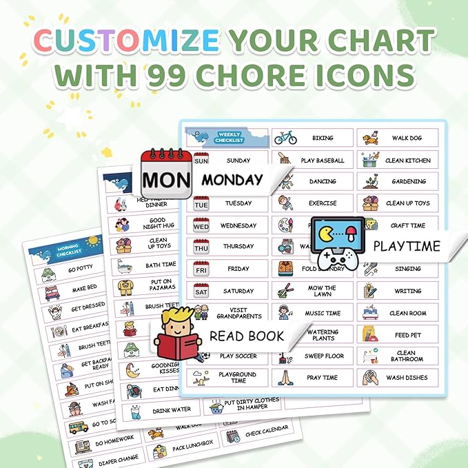 Upgraded Slider Chore Chart for Kids, Magnetic Kids Chore Chart for 2 Kids, Dry Erase Morning/Bedtime Routine Chart for Kids Toddlers, Visual Schedule for Kids