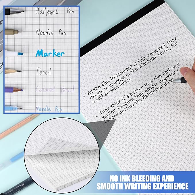 BOOKNOW 2-Pack 8.5" x 11" White 4x4 Quad Ruled Graph Paper Pads, 50 Sheets per Pad, for Office, School, Drawing, Math, Drafting, and Engineering