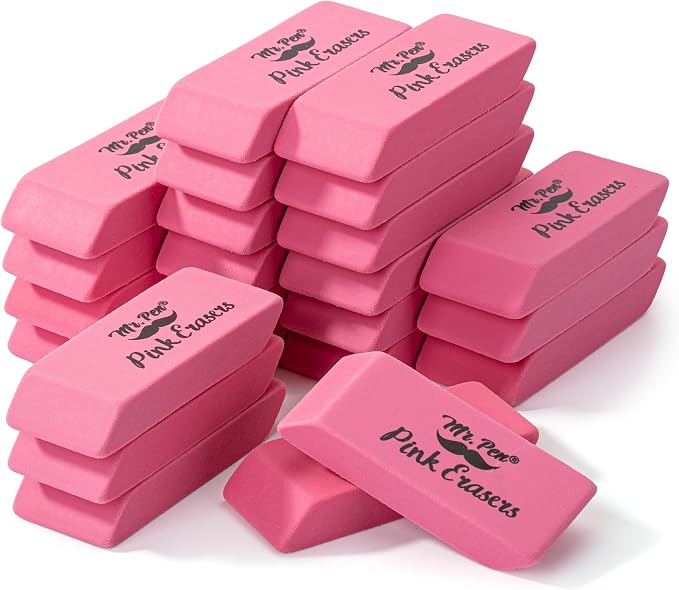 Mr. Pen- Pink Pencil Eraser Bulk, 24 Pack