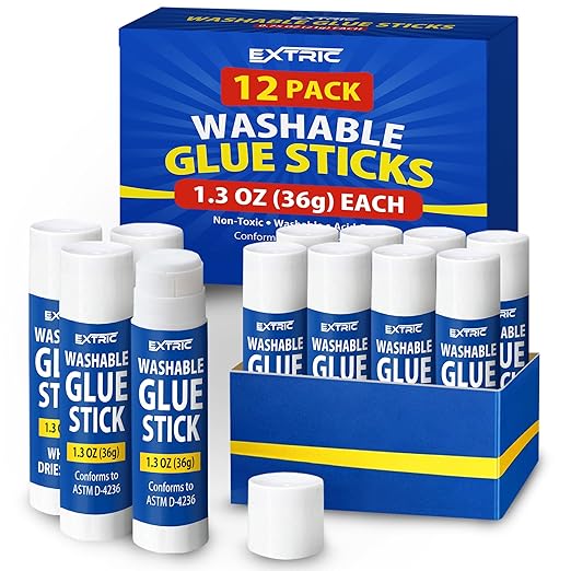 Glue Sticks for Kids, White Glue Sticks Bulk Classroom 12 Count, 1.3 Ounce, Washable All Purpose, for Kids, School and Home