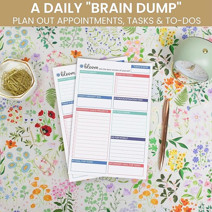 bloom daily planners Double Sided Daily To Do List Planning Pad - 80 Tear Off Sheets for Work, Home or Office Organization (Teal) - 6" x 9"