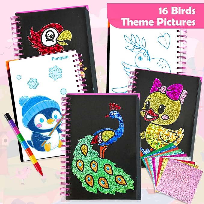 FUNNYB&G Mess-Free Foil Art Craft for Girls Ages 4-10, Kids Birthday Gift