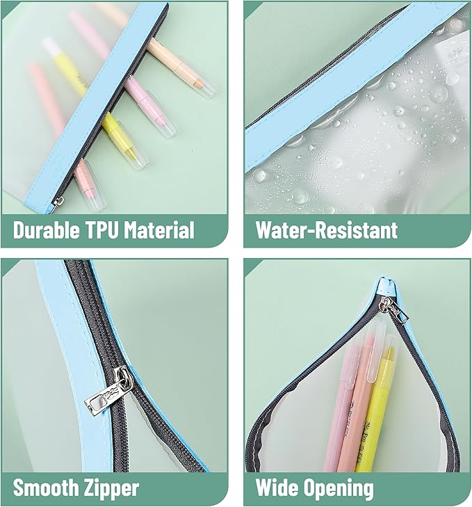 Mr. Pen- Clear Pencil Pouch, 8.50"x4.25", 3 Pack, Durable TPU Material, Medium Water-Resistant Pencil Bags with Smooth Zipper, Multipurpose Clear Pouch for Stationery, School, Office, Travel Supplies