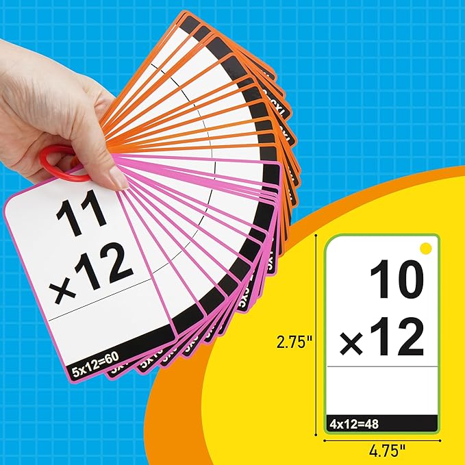 BenBen Multiplication Flash Cards 0-12, 91 Cards, Times Table Flash Cards with Rings, Multiplication Practice for Kids 8-12, 2nd 3rd 4th 5th 6th Grade, Math Flashcards for Homeschool Classroom
