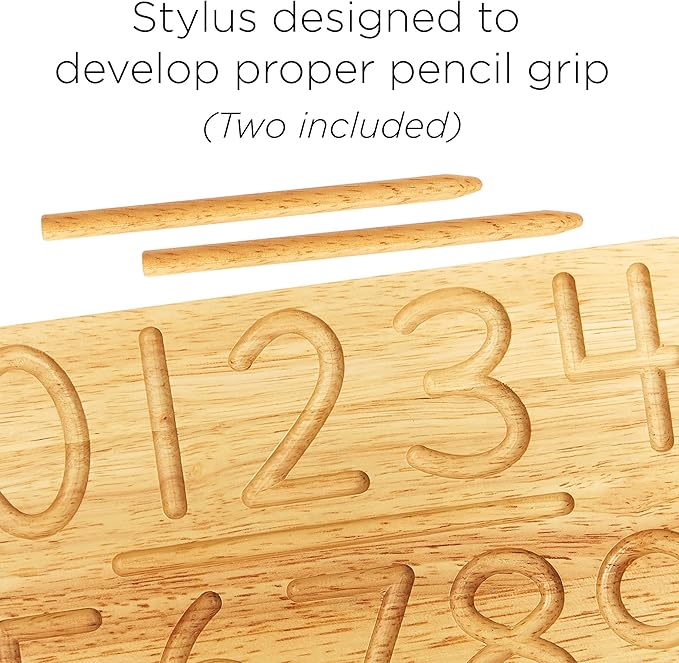 Montessori & Me Wood Number Tracing Board - Montessori Numbers and Shapes Complements Wooden Letter Tracing Board - Large Wooden Print Numbers for Toddler to Preschool