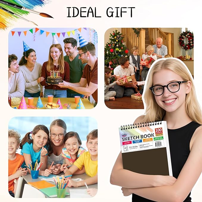 WINNER 9" x 12" Sketch Book 4 Pack, 400 Sheets Spiral Bound Art Sketchbook, 68lb/100gsm White Acid Free Drawing Pad, Sketching Drawing Writing Sketch Pad for Kids, Adults & Artists, Art Supplies