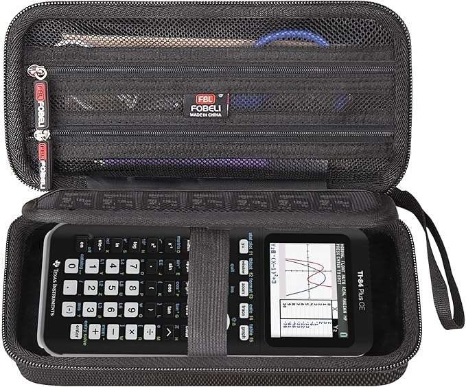 FBLFOBELI Hard Case for Texas Instruments TI-84 Plus CE/TI-84 Plus/TI-83 Plus/Casio fx-9750GIII Color Graphing Calculator, Mesh Pocket for Pens, Cables and Other Accessories (Case Only) (Black)