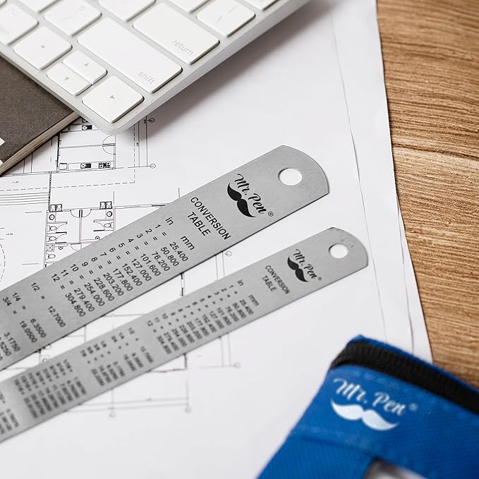 Mr. Pen- Metal Straight Edge Ruler, 2 Pack, 6" and 12", Gold