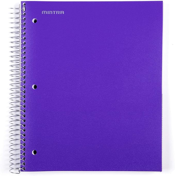 Mintra Office Durable Spiral Notebooks, 5 Subject (Purple, Wide Ruled 1pk)