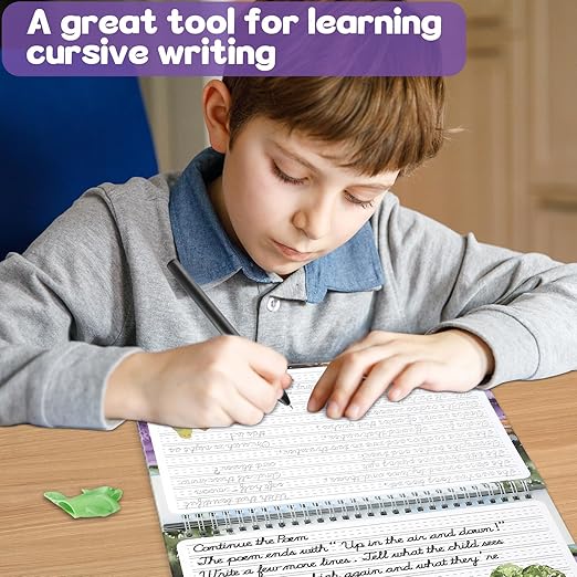 gisgfim Grooved Cursive Handwriting Workbook Magic Reusable Grooved Cursive Handwriting Practice Guided Tracing with Disappearing Ink Pens for Beginners Kids Learning Activities Supplies (Poems)
