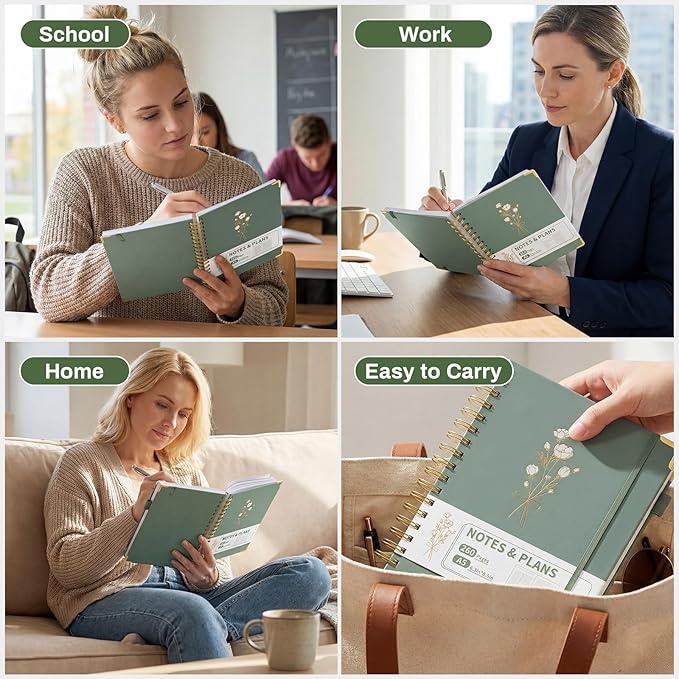 Ovesmusl Undated Daily Planner - 126 Days Hourly Schedule & To Do List - A5 Hardcover Spiral Notebook planner with stickers, Metal Corner Protectors & Back Pocket for Work & School, Bouquet