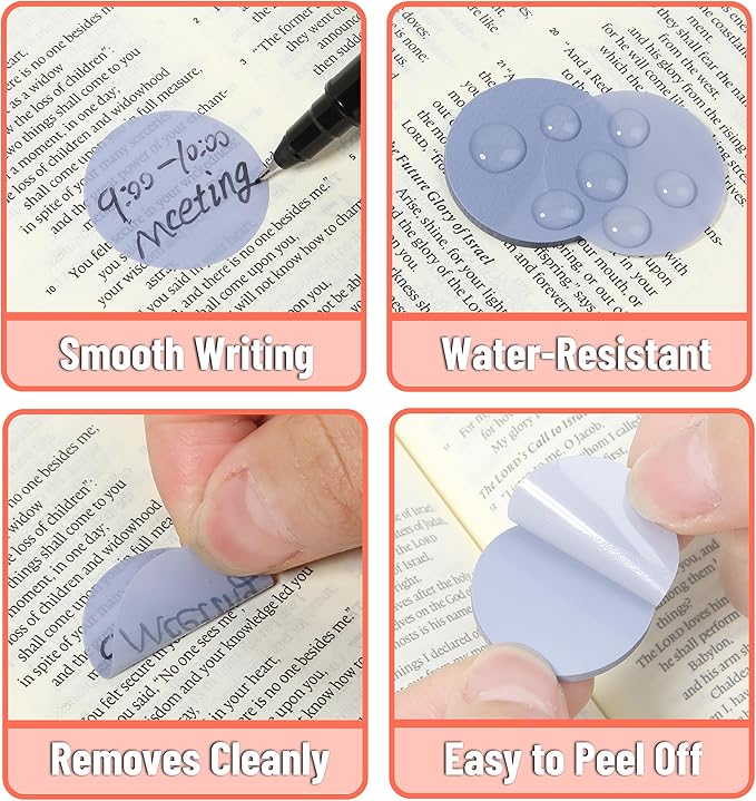 Mr. Pen- Round Transparent Sticky Notes, 1.1” Diameter, 28 Pads, 1120 Sheets, Colorful, Water-Resistant See-Through Sticky Notes Bulk & Fineliner, Smooth Writing, Note Tabs for Bible Journaling