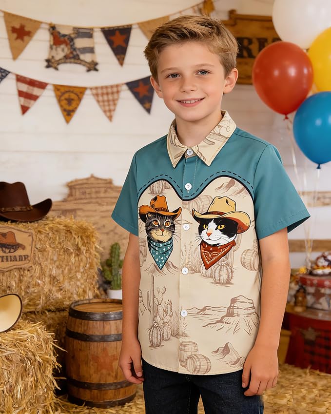 Enlifety 2-10T Kids Hawaiian Shirt Boys Short Sleeve Button Down Shirts Hawaii Summer Casual Blouse