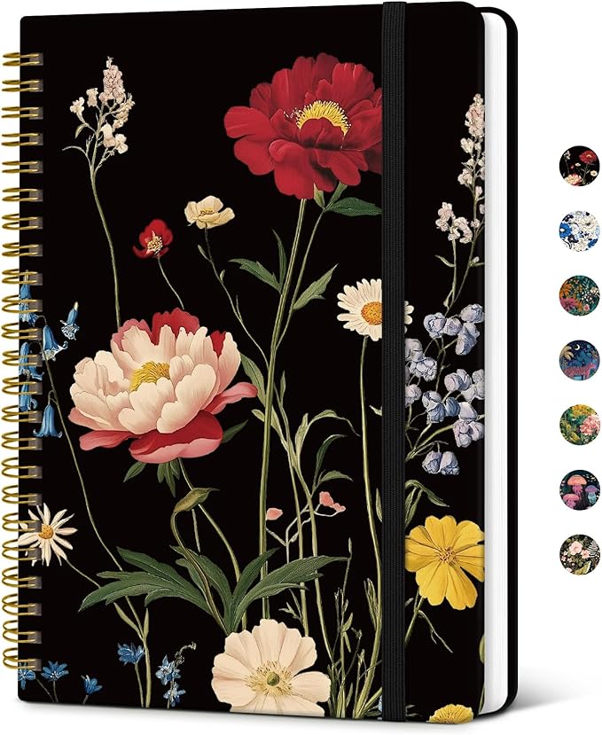 Taja Lined Spiral Notebook Journal for Women A5(5.8" × 8.3"), Cute Hardcover Notebook for Work, School & Note Taking, Pretty College Ruled Journal for Writing, 140 Pages, Peony Bloom
