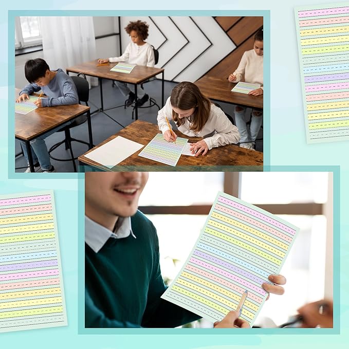 50 Sheets Handwriting Paper 8.5”x11” Double Side Colored Primary Writing Paper for Kids with ADHD 0.5” Tactile Writing Lines Spacing Multi-Sensory Ruled Handwriting Tablet Dysgraphia Pad for Children