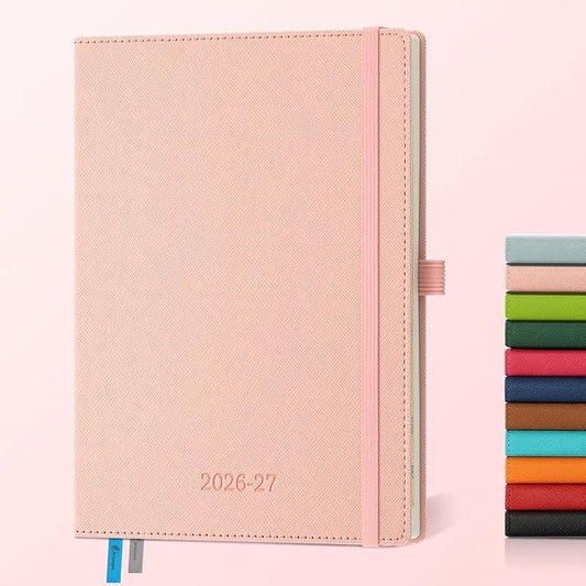 Weekly Monthly 2026-2027 Planner (July 26-Dec 27),8.5"x6.5",18 Months Agenda Plan with Month Tabs & Pocket,Expenses/Note Pages, Academic Calendar with Vegan Leather Cover,Pink