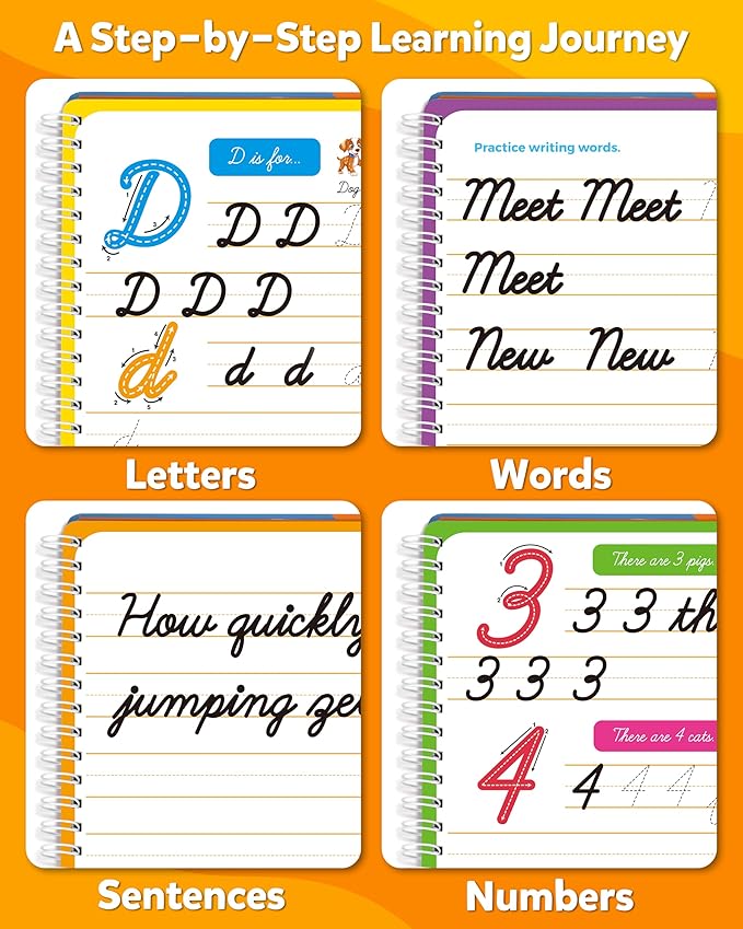 Coogam Magic Practice Copybook for Kids Age 3-12, Dry-Erase Writing Practice Book - Cursive Handwriting Aid With Alphabet Nmubers Words Sentences for Children and Beginners