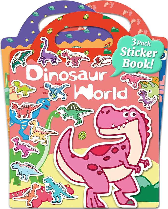 Benresive Reusable Sticker Book for Toddlers, Stickers for Kids, Travel Toys for Arts & Crafts Activities, Birthday Gift for Boys & Girls, Dinosaurs, Space and Body Themes