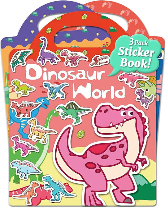 Benresive Reusable Sticker Book for Toddlers, Stickers for Kids, Travel Toys for Arts & Crafts Activities, Birthday Gift for Boys & Girls, Dinosaurs, Space and Body Themes