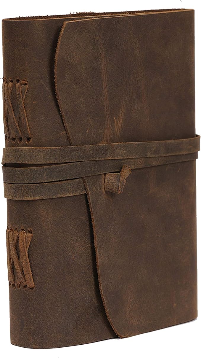 Leather Journal Travel Diary, Handmade Vintage Bound Notebook for Men & Women, Antique Finish, Genuine Leather Quality Lined Brown Paper Perfect for Notes, Art Sketchbook, 8X6 Inches, Brown
