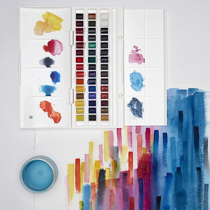 Winsor & Newton Cotman Watercolor Paint Set, Studio Set, 45 Half Pan w/ Brush