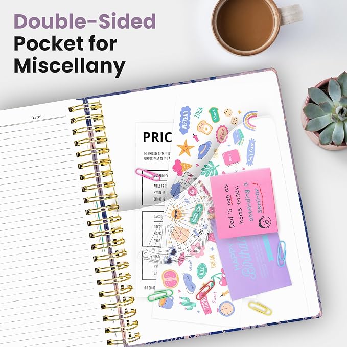 Taja Pretty Large Spiral Lined Notebook for Work with 5 Removable Dividers