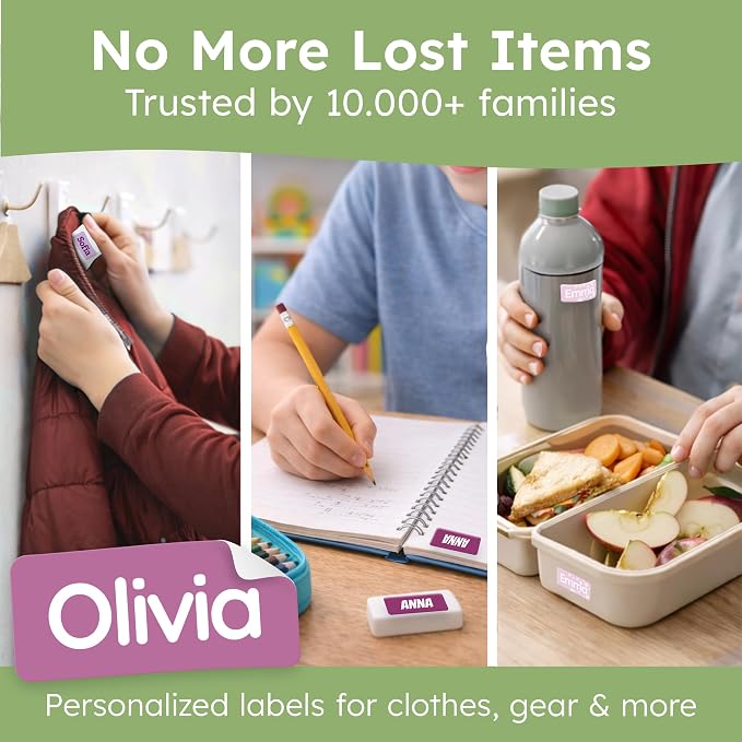 Personalized Universal Name Labels for Kids & Adults - Purple [70pcs] - Waterproof Name Stickers for School, Daycare & Clothes - Item & Supplies Name Stickers - Custom Stick On Labels