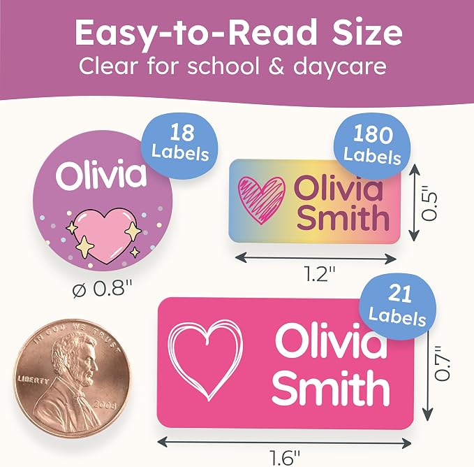 Personalized Daycare Name Labels for Kids [210pcs, Forever] - Waterproof Name Stickers for School, Baby Bottles & Clothing - Custom Name Stickers - Washable Stick On Labels (Various Sizes)