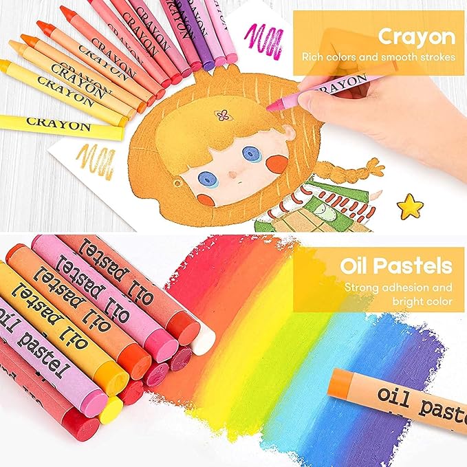 iBayam Art Supplies for Adult, Art Set Case with Trifold Easel, Scratch Paper, Sketch Pad, Coloring Book, Crayons, Pencils, Oil Pastels, Watercolors, Sharpener