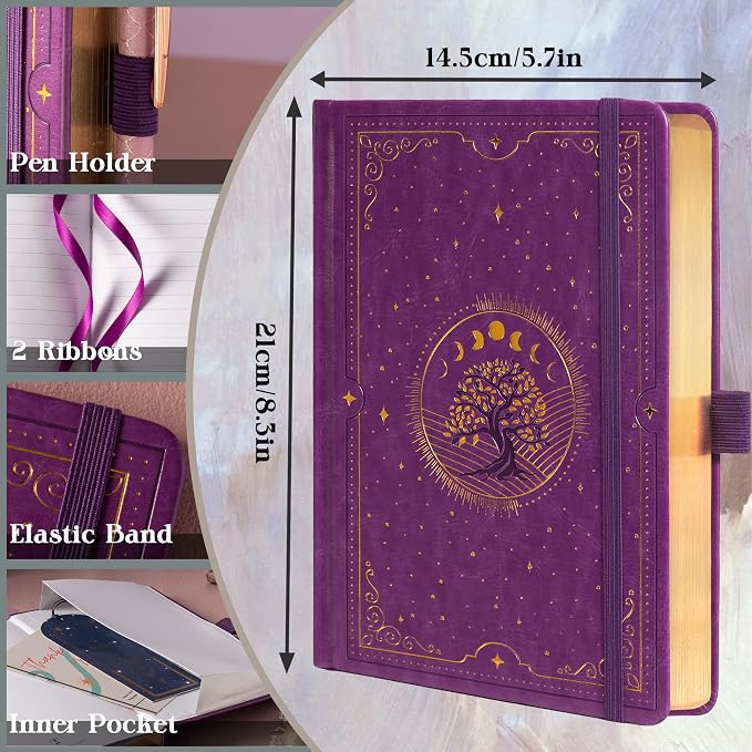 TIEFOSSI Tree of Life Journal, A5 Lined Journal for Women Men, Aesthetic Notebook with 316 Numbered Pages, Hardcover Vegan Leather Journals with Bookmark, 100 GSM Thick Paper
