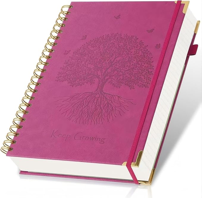 Blank Spiral Notebook, Sketch Book, 8.5" x 11", 300 Pages Hardcover Leather Sketchbook, Large Unlined Notebook Journal for Women Men, No Bleed Thick Paper Sketchbook for Drawing, Hot Pink Sketch Books