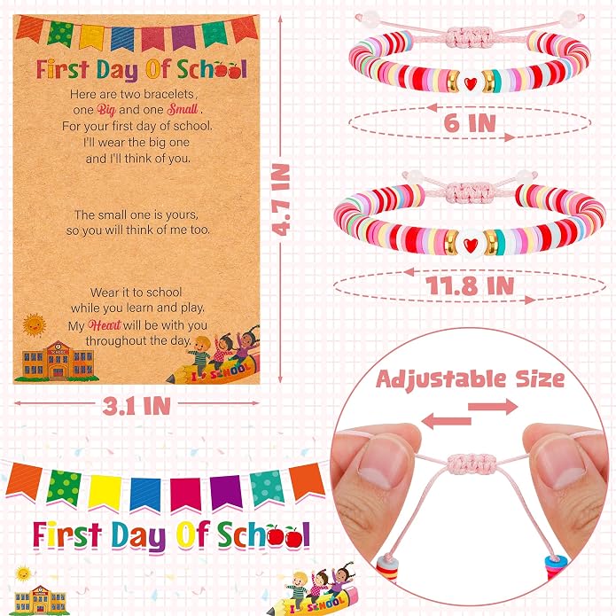EOBOH First Day of School Bracelet Mommy and Me, Prek Matching Wish Bracelets Set, Adjustable Bracelet for Boys Girls Gifts Stuff Bulk