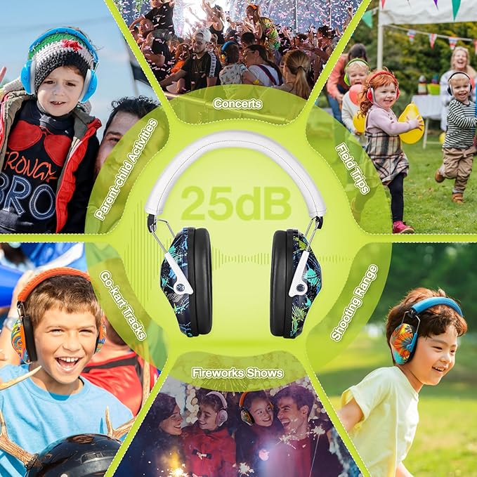 PROHEAR 032 Kids Ear Protection Safety Ear Muffs, NRR 25dB Noise Reduction Childrens Earmuffs, Adjustable Headband Hearing Protectors for Sports Events, Concerts, Racing, Airports - Graffiti Pattern