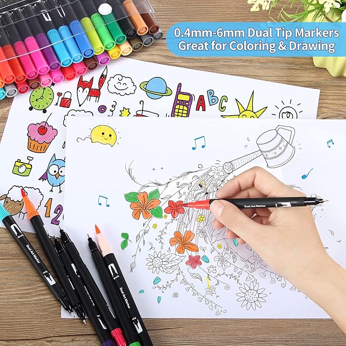 Upanic Brush Markers for Adults Coloring,36 Colors Art Markers Colored Pens for Bullet Journaling Note Taking Drawing Calligraphy Lettering,Art Office Supplies